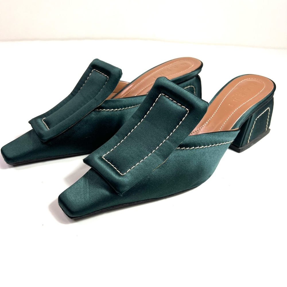 Marni Green Satin Mules Sandals Block Heel Size 38.5 - Picture 2 of 13